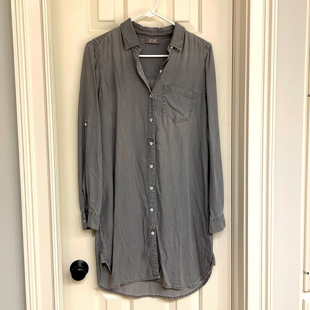 ZOE - GRAY , BUTTON DOWN DRESS , SIZE XS